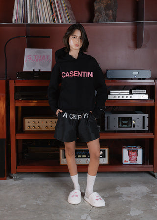 Casentini Block Logo Pink Sun Faded Hoodie - Black